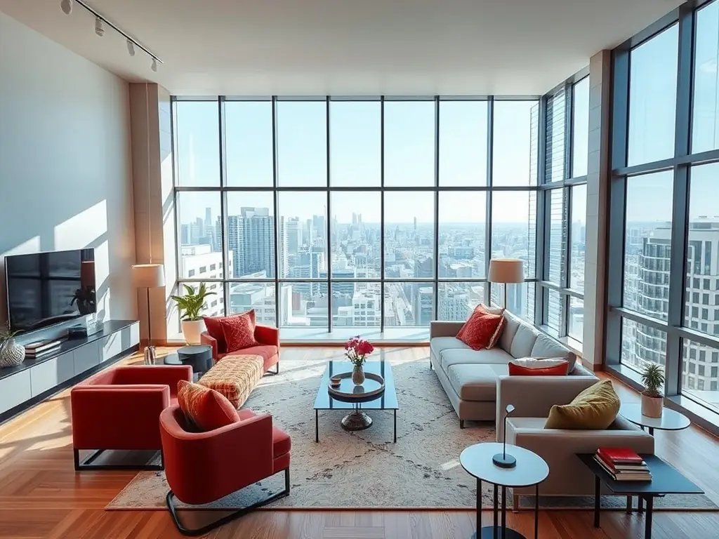 A modern interior of a luxury apartment in one of Alembic City's residential projects, showcasing the high-quality finishes, spacious layout, and contemporary design.