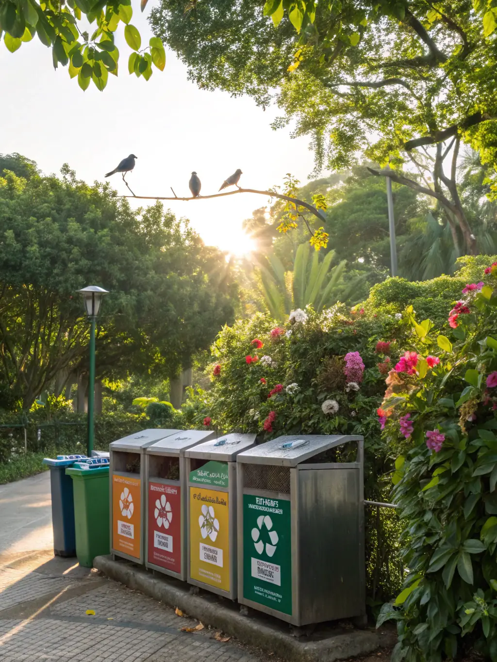 A photograph of the waste management system at Alembic Cloud Forest, showing the segregation and recycling processes, emphasizing responsible waste disposal.