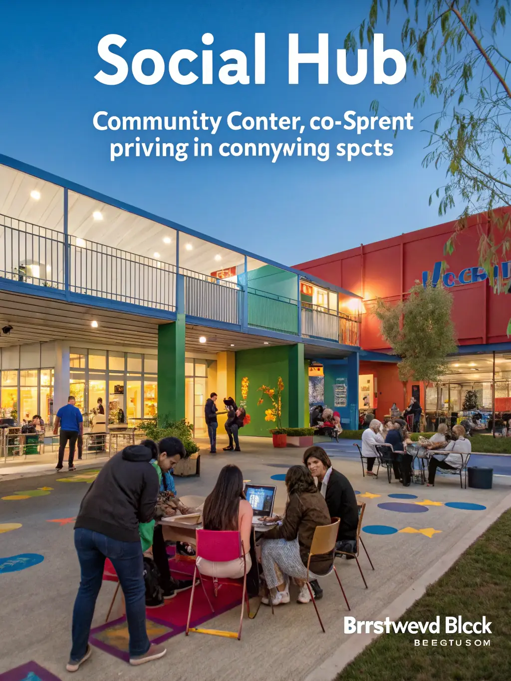 A vibrant image of the community clubhouse at Alembic Cloud Forest, with residents engaging in various activities and social gatherings.